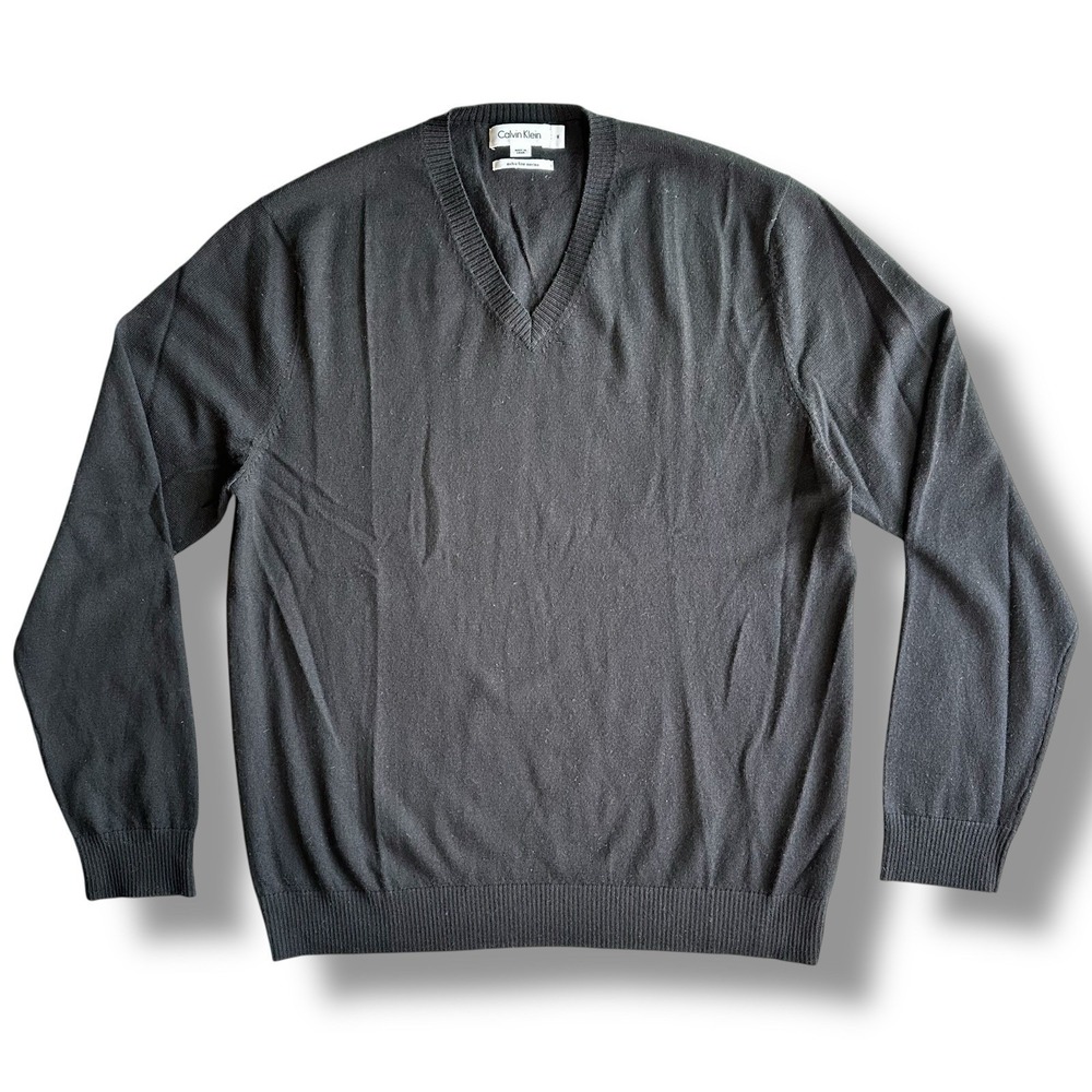 Calvin Klein Men's Sweater M Black Extra Fine Merino Wool Knit Preppy Minimalist